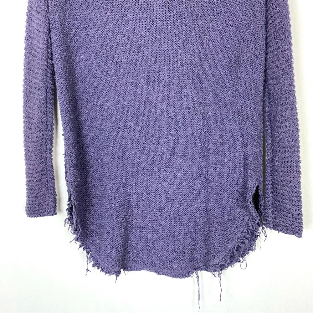 Free People Purple Openwork V-Neck Knit Sweater
